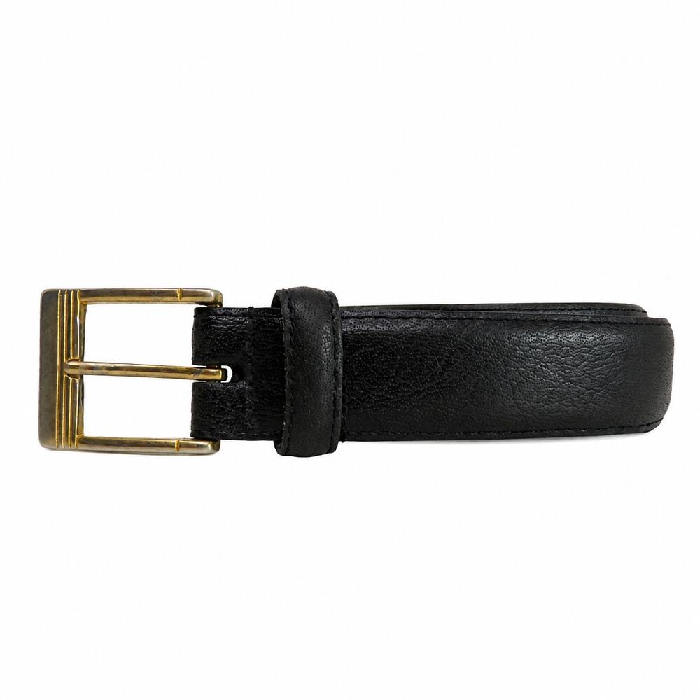 Vintage Black Leather Belt with Gold Buckle Size 38